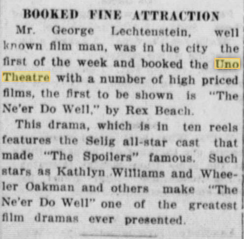 Uno Theatre - July 15 1916